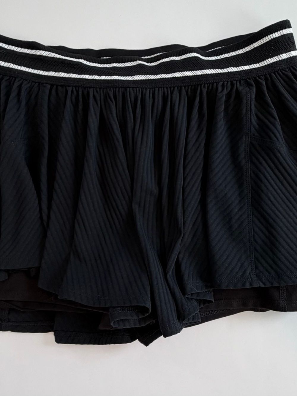 Free Movement Black Pleated Skort with Stripe Waistband-Large